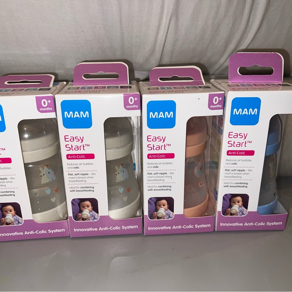 Easy Start Anti-Colic Baby Bottles - White, Gray, Blue, Pink